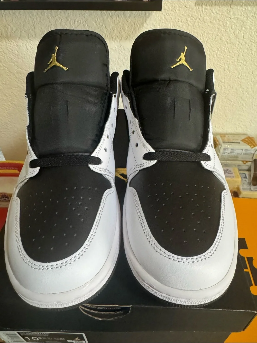 Jordan 1 Low-Top Sneakers  — White, Black & Gold metallic size 10.5